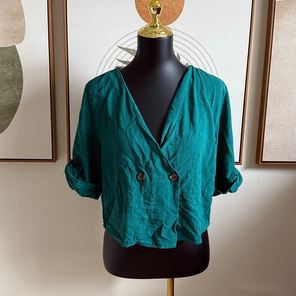 3/$10 Blue Rain Deep Teal Double-Breasted Blouse